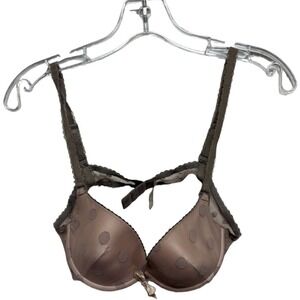 Huit Polka Dot Mesh Lace Lined Cup Push Up Bra Lingerie Size 36B Pink Brown